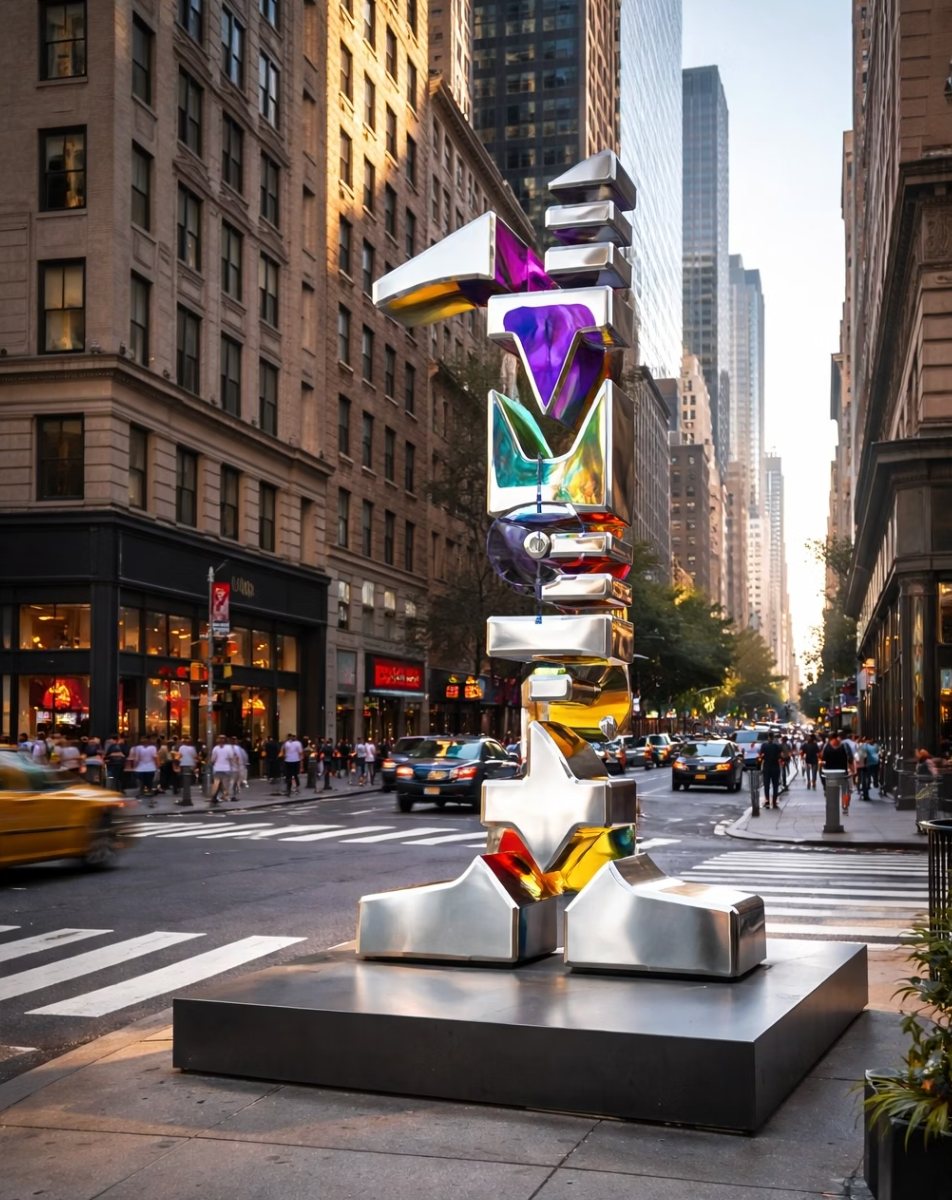 The EVERY1 mark as a public sculpture on a New York street